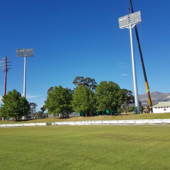 Completed floodlight masts at Boland Park Cricket Stadium